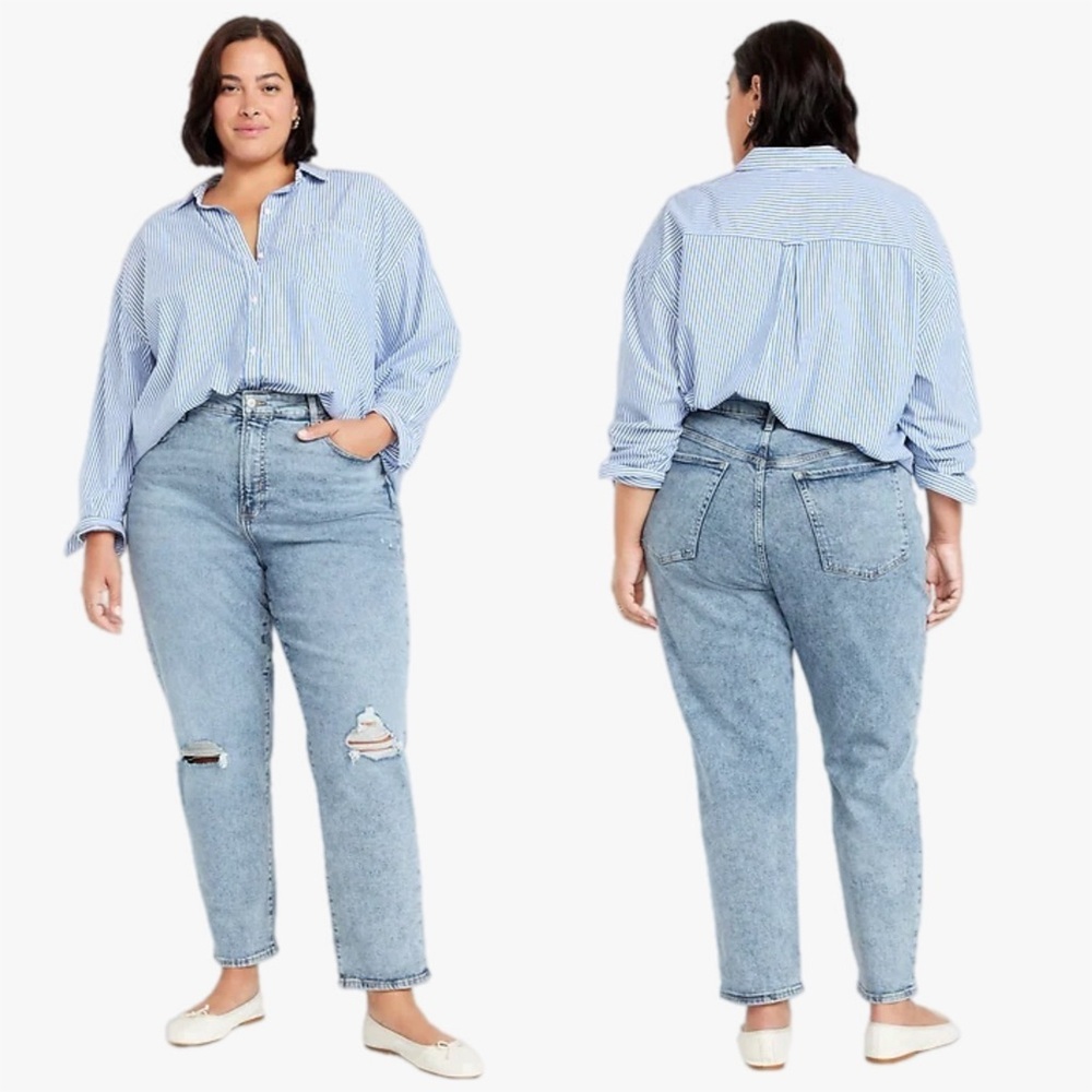 Old Navy OG Straight High Rise Distressed Light Blue Jeans Plus Sz 16